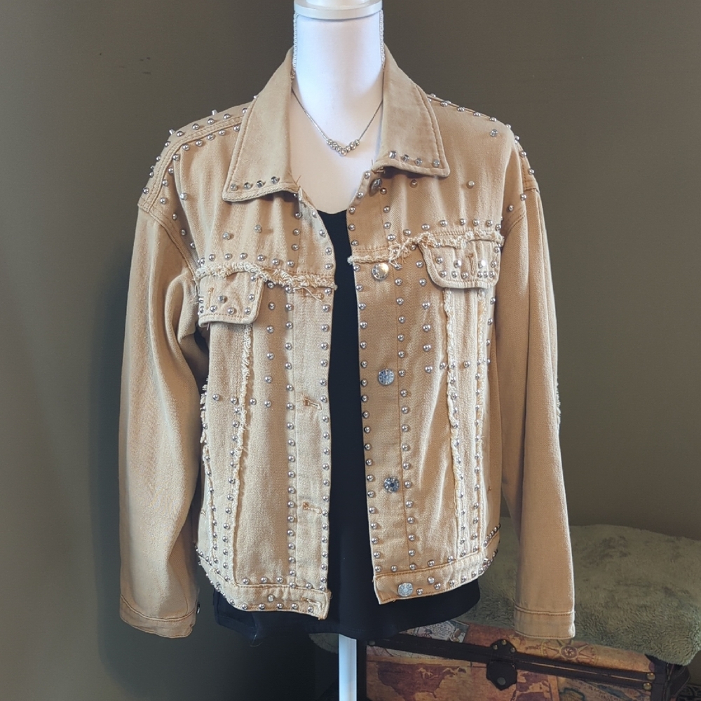 Studded Tan/Yellow Jean Jacket for Women